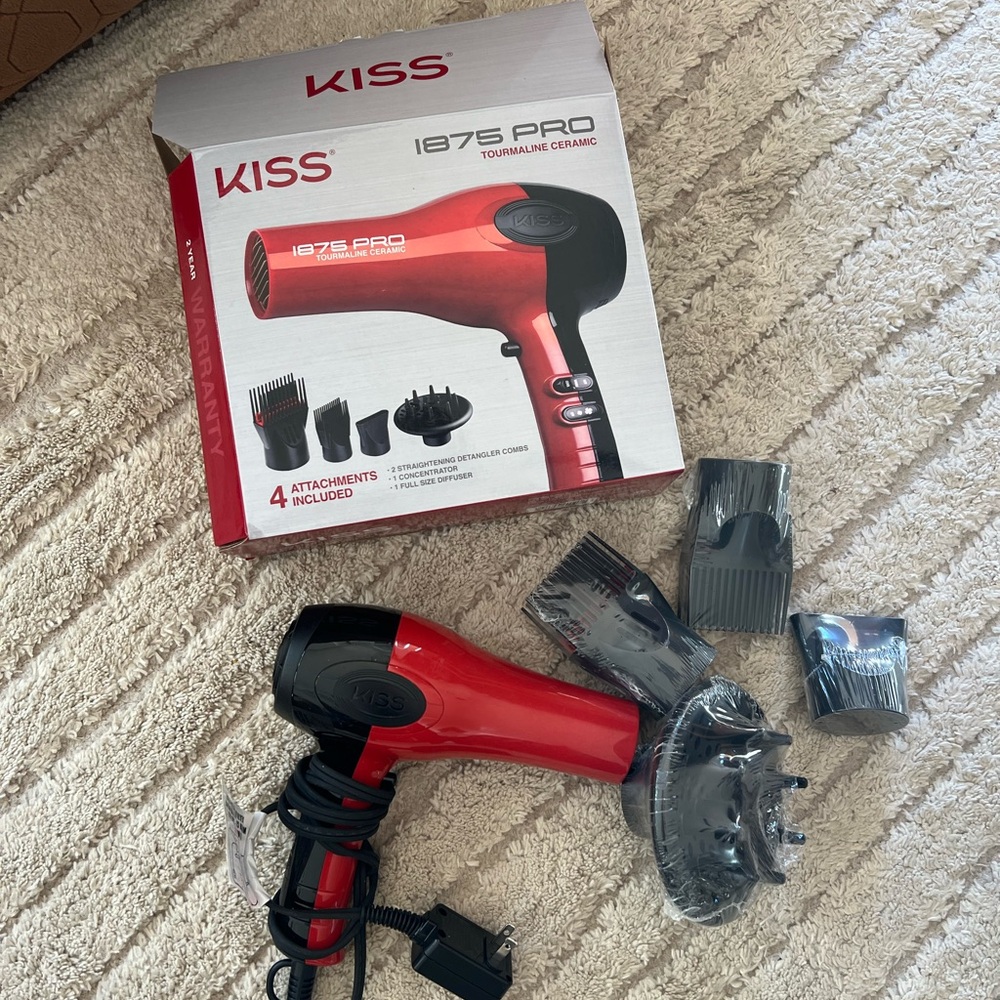 KISS 1875 Pro Tourmaline Ceramic Hair Dryer - Red and Black